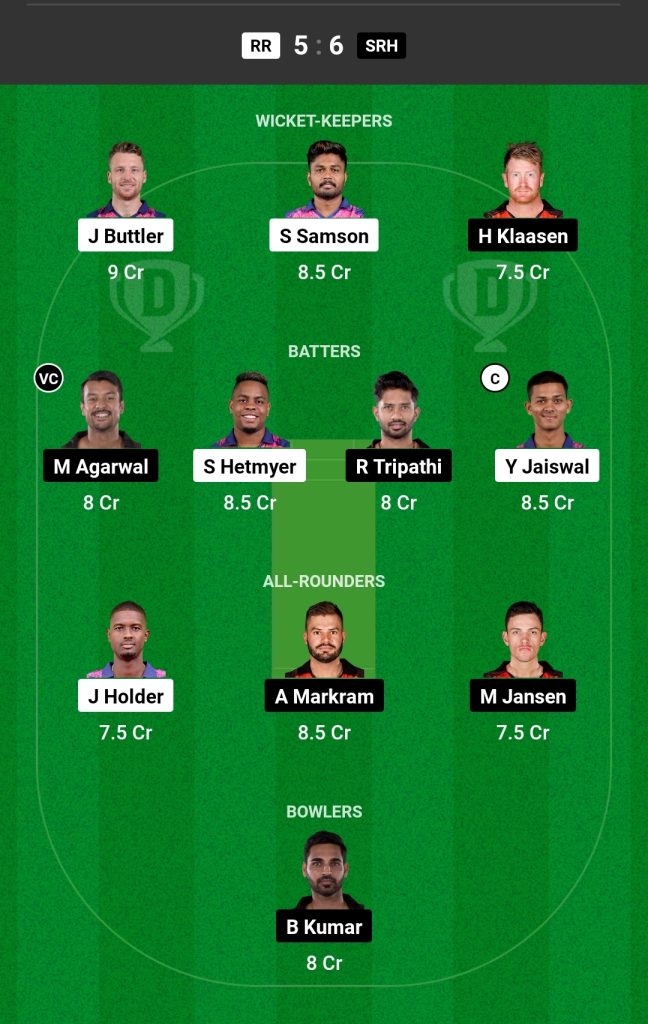 RR vs SRH Dream11 Prediction Today Match 