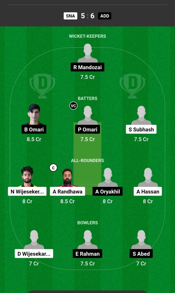 SNA vs ADD Dream11 Prediction Today's Match Team 1