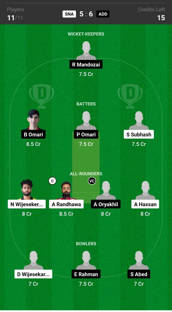 SNA vs ADD Dream11 Prediction Today's Match Team 2