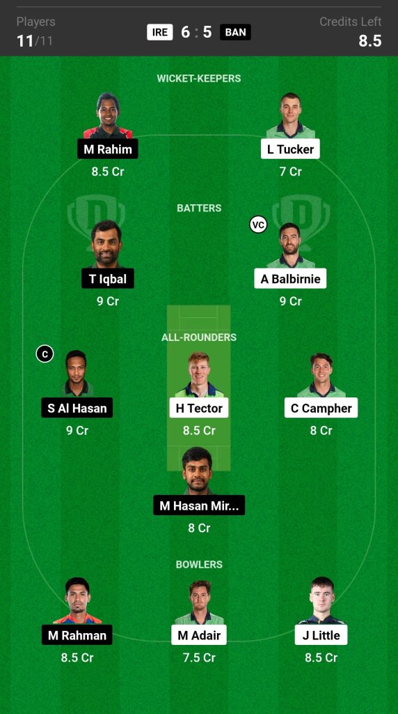 IRE vs BAN Dream11 Prediction Today Match