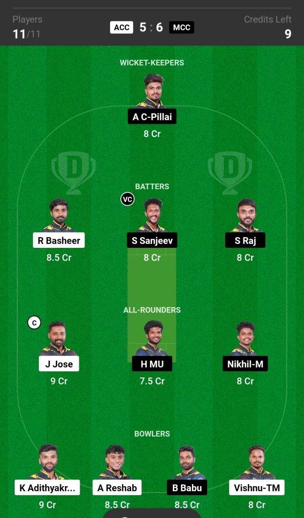 ACC vs MCC Dream11 Prediction Today's Match Team 2