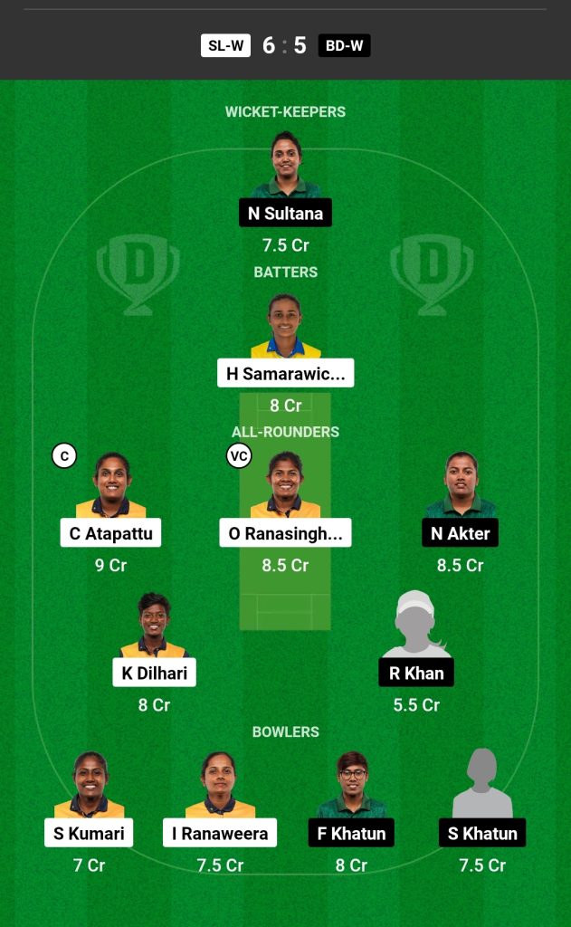 SL-W vs BD-W Dream11 Prediction Today's Match Team 1