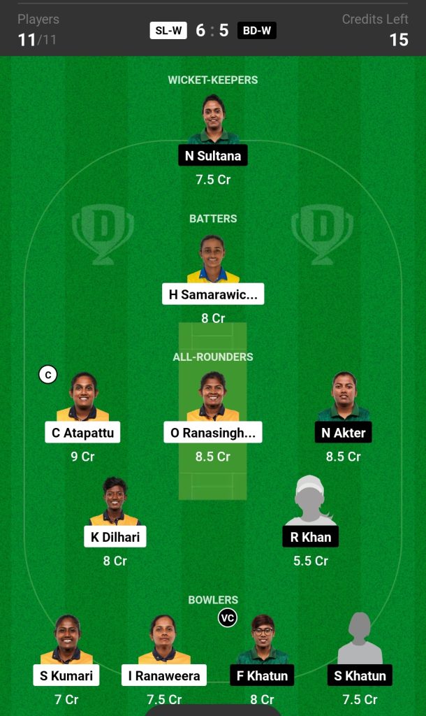 SL-W vs BD-W Dream11 Prediction Today's Match Team 2