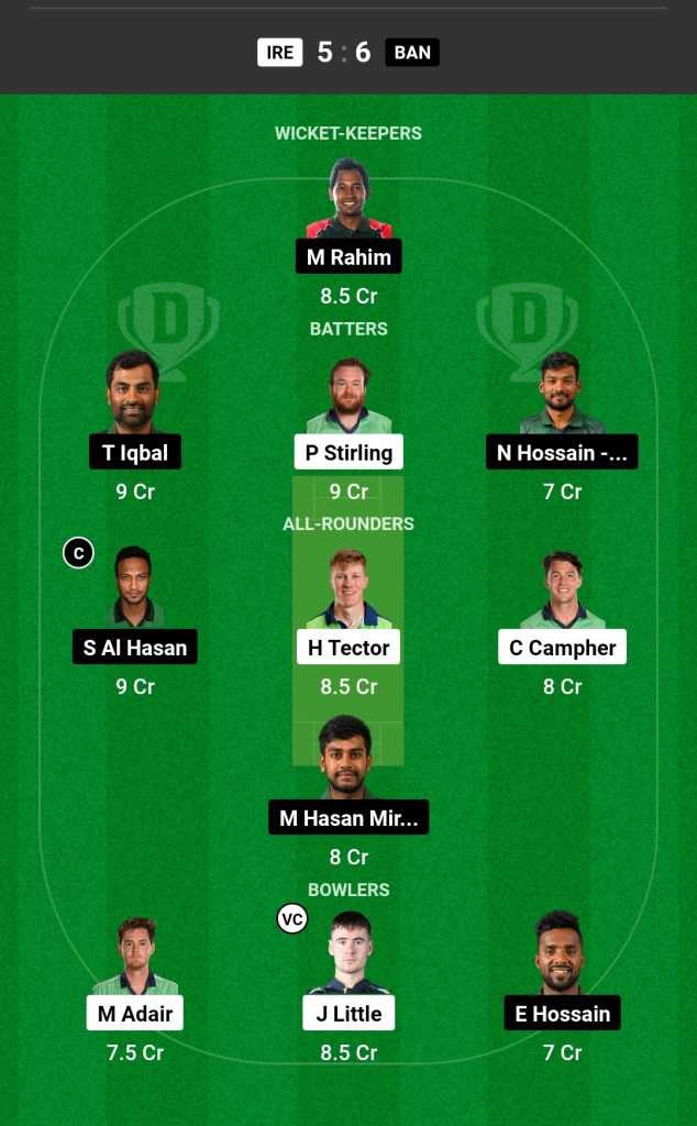 IRE vs BAN Dream11 Prediction Today Match 2nd ODI, Ireland vs Bangladesh Dream11 Team, Playing 11, Pitch Report and More