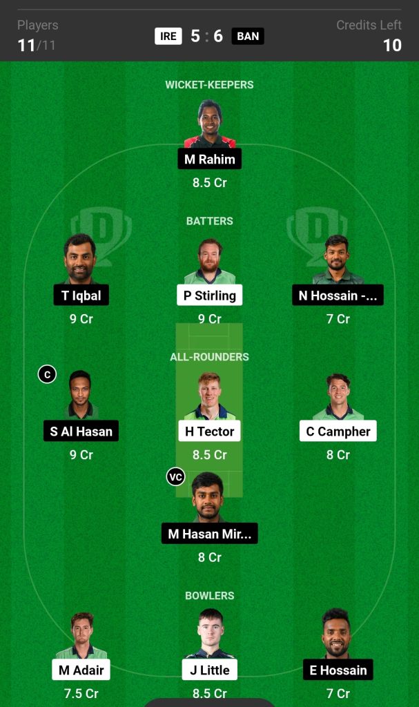 IRE vs BAN Dream11 Prediction Today Match 2nd ODI, Ireland vs Bangladesh Dream11 Team, Playing 11, Pitch Report and More