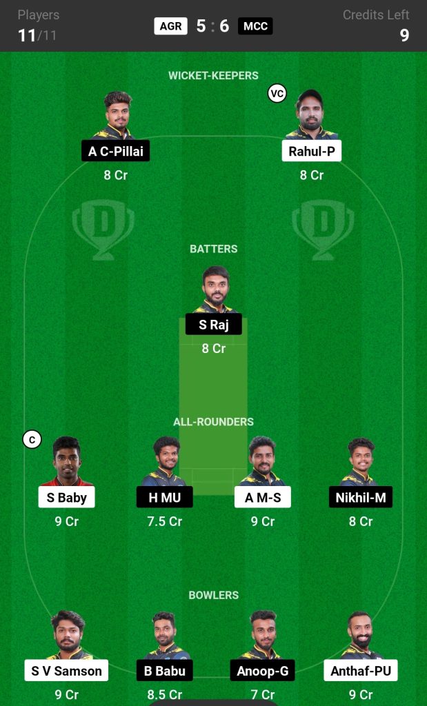 AGR vs MCC Dream11 Prediction Today's Match Team 2