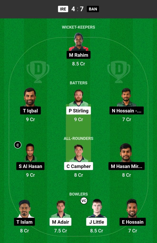 IRE vs BAN Dream11 Prediction Today Match 