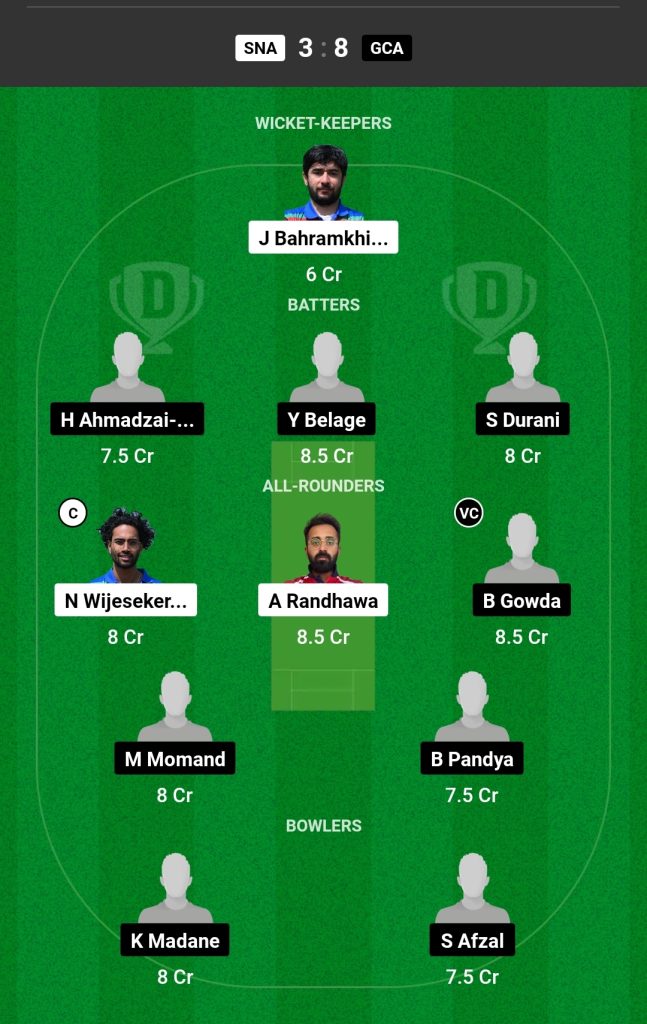 SNA vs GCA Dream11 Prediction Today's Match Team 1