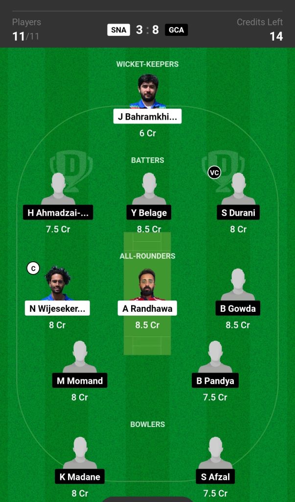 SNA vs GCA Dream11 Prediction Today's Match Team 2