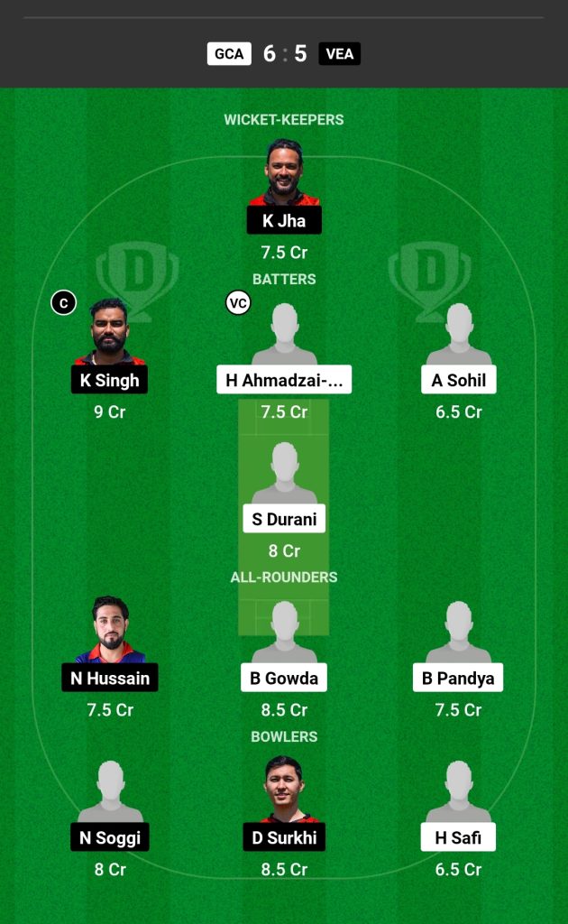 GCA vs VEA Dream11 Prediction Today's Match Team 1