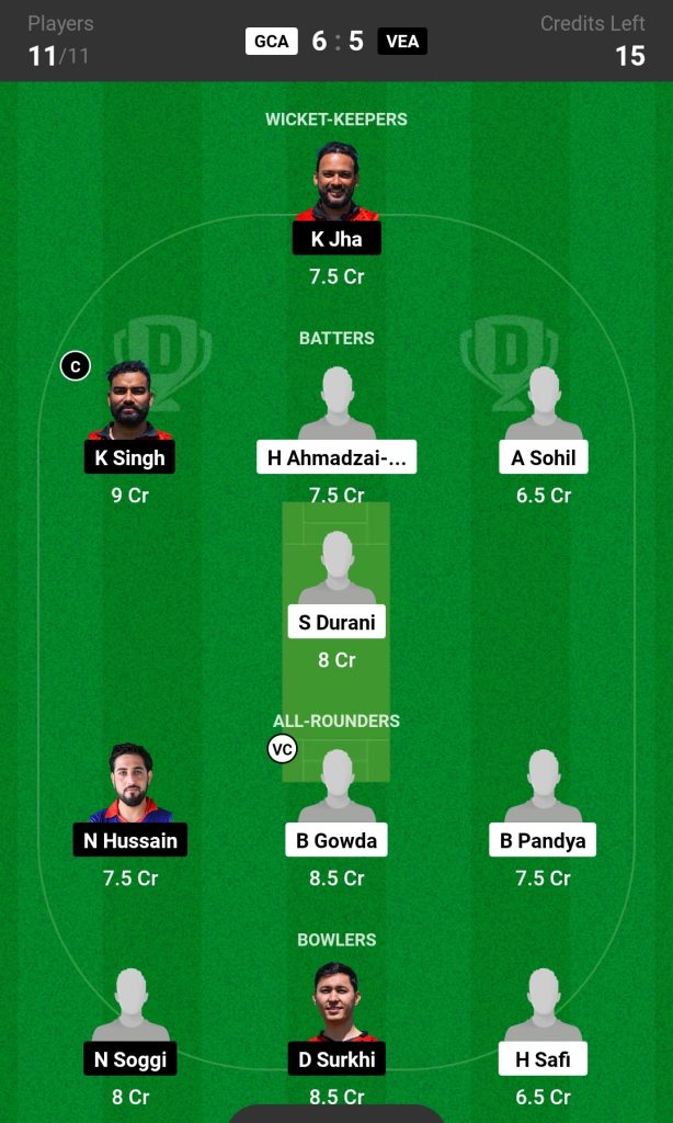 GCA vs VEA Dream11 Prediction Today's Match Team 2