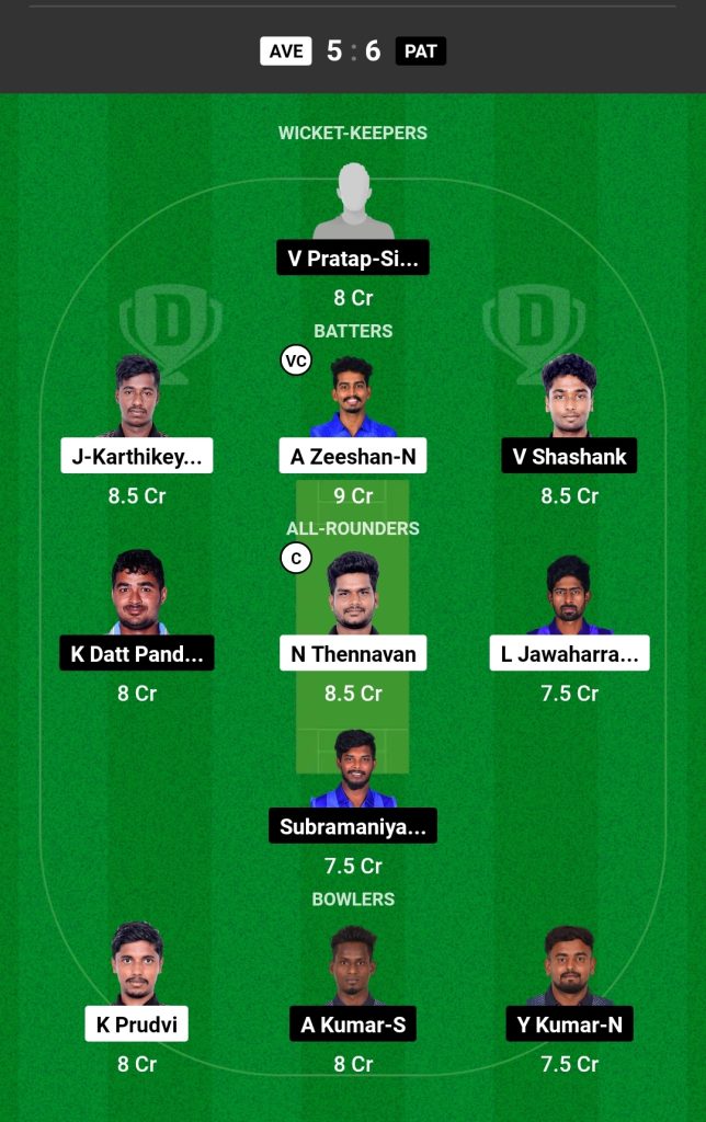 AVE vs PAT Dream11 Prediction Today's Match, Probable Playing XI, Pitch Report, Top Fantasy Picks, Weather Report, Predicted Winner for Today's Match, Siechem Pondicherry T10