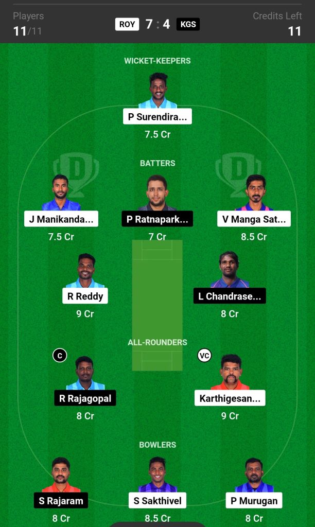 ROY vs KGS Dream11 Prediction Today's Match Team 2