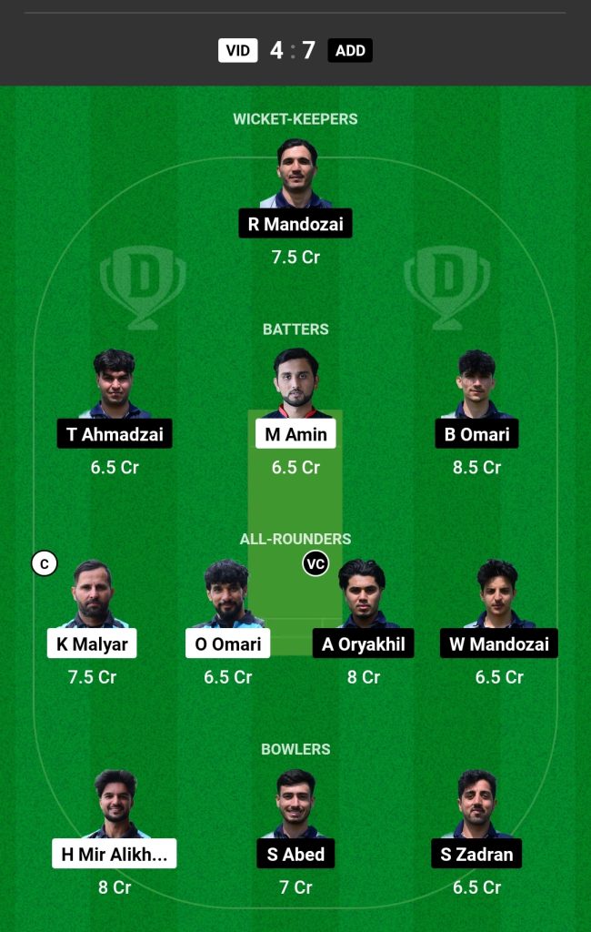 VID vs ADD Dream11 Prediction Today's Match Team 1