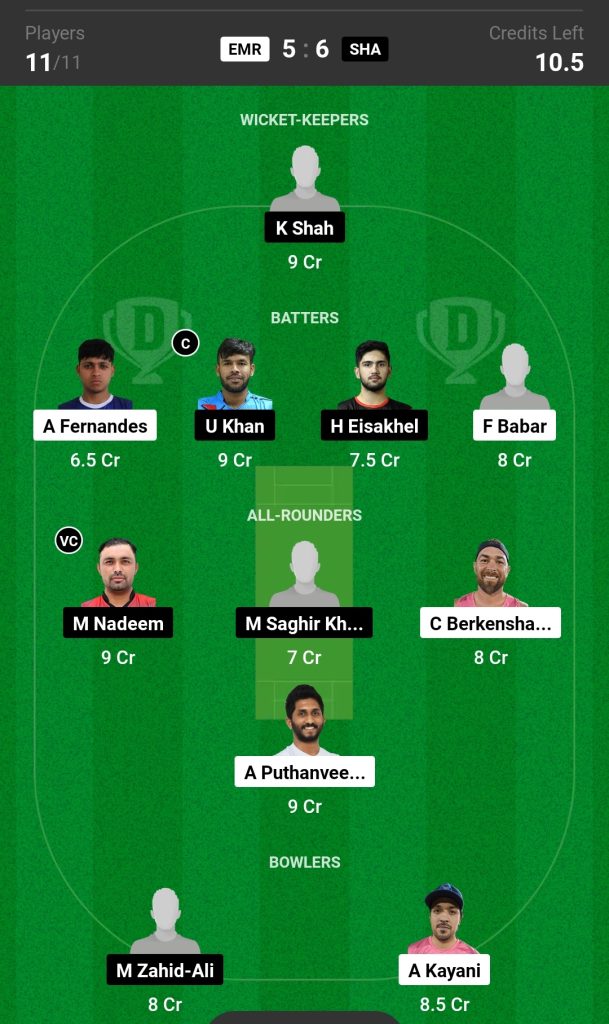 EMR vs SHA Dream11 Prediction Today's Match Team 2