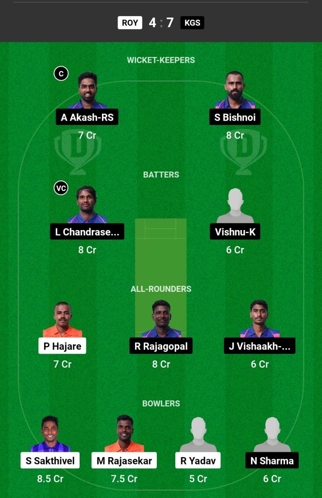 ROY vs KGS Dream11 Prediction Today's Match Team 1