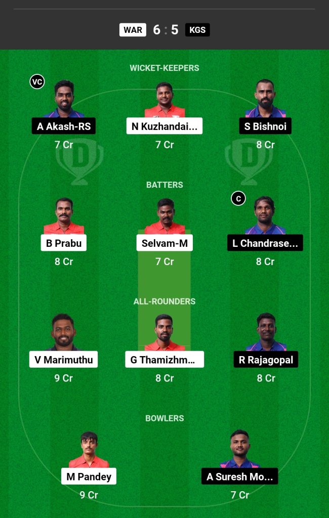 WAR vs KGS Dream11 Prediction Today's Match Team 1