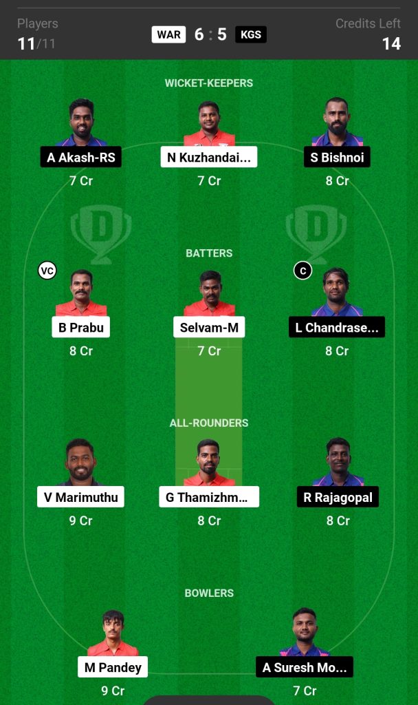 WAR vs KGS Dream11 Prediction Today's Match Team 2