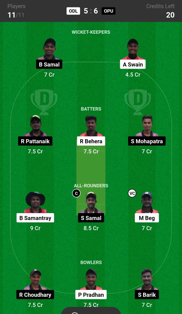 ODL vs OPU Dream11 Prediction Today's Match Team 2