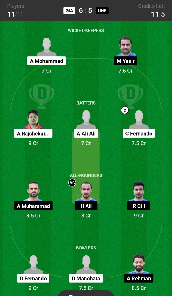 GIA vs UNE  Dream11 Prediction Today's Match Team 2

