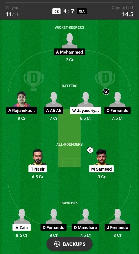 BZ vs GIA Dream11 Prediction Today's Match Team 2

