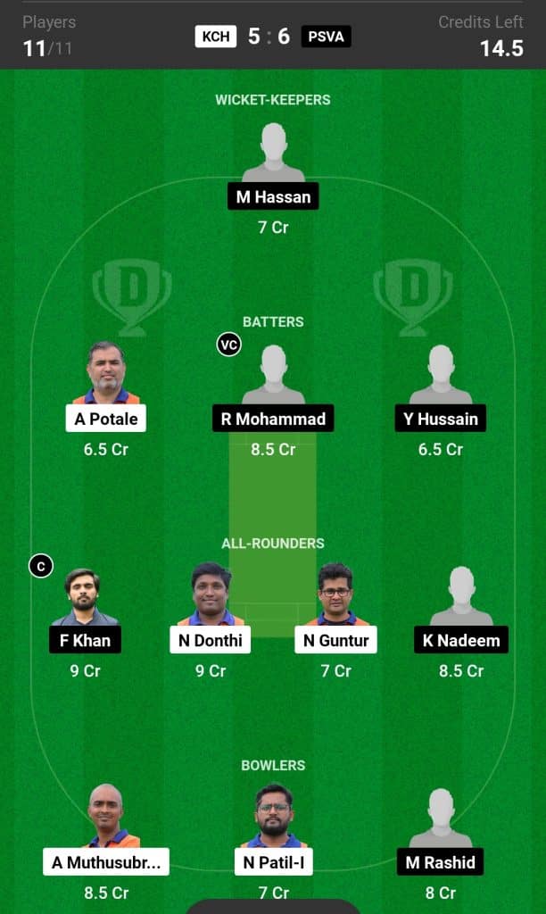 KCH vs PSVA Dream11 Fantasy Team 2