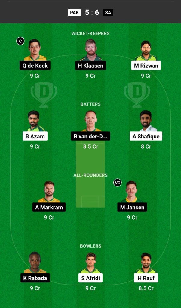 PAK vs SA Dream11 Prediction, कप्तान, वाइस कैप्टन के लिए फैंटसी टीम, पाकिस्तान बनाम दक्षिण अफ्रीका पिच रिपोर्ट, प्लेइंग XI Today Match in Hindi