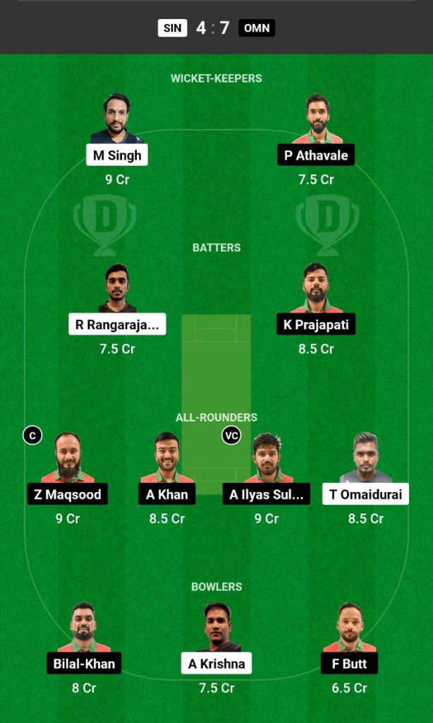 SIN vs OMN  Dream11 Fantasy Team 1