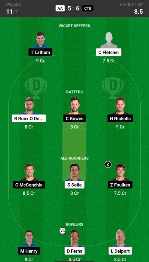 AA vs CTB  Dream11 Fantasy Team 2