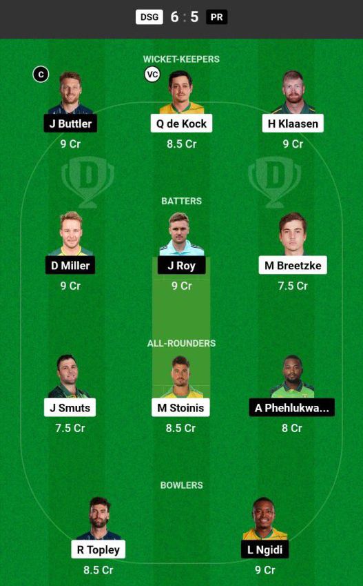 DSG vs PR  Dream11 Fantasy Team 1