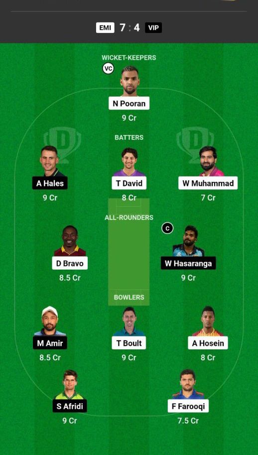 EMI vs VIP   Dream11 Fantasy Team 1