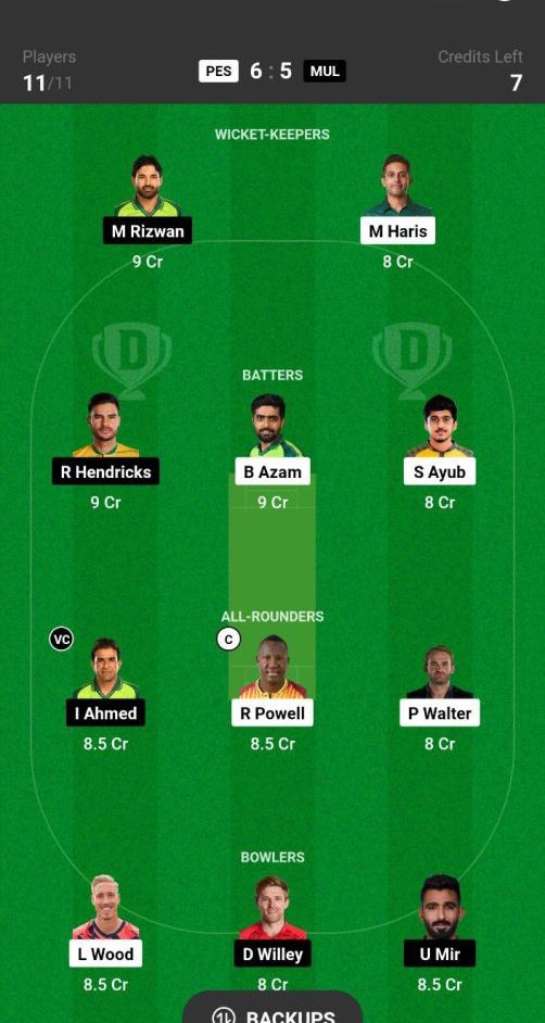 PES vs MUL Dream11 Prediction Today Match Team 1