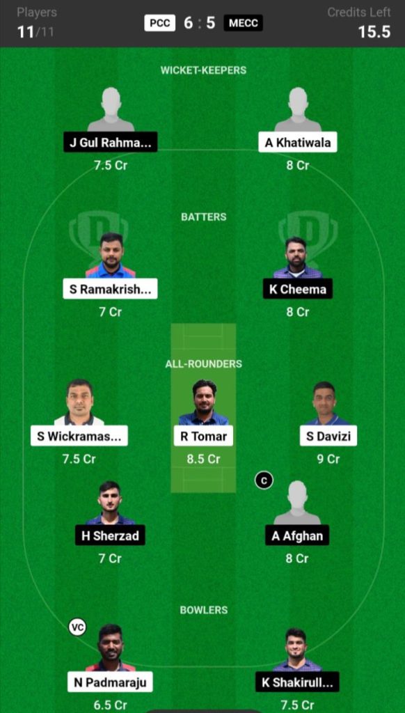 PCC vs MECC Dream11 Prediction Today Match Team 5

