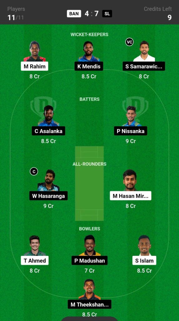 BAN vs SL  Dream11 Prediction Today Match Team 2