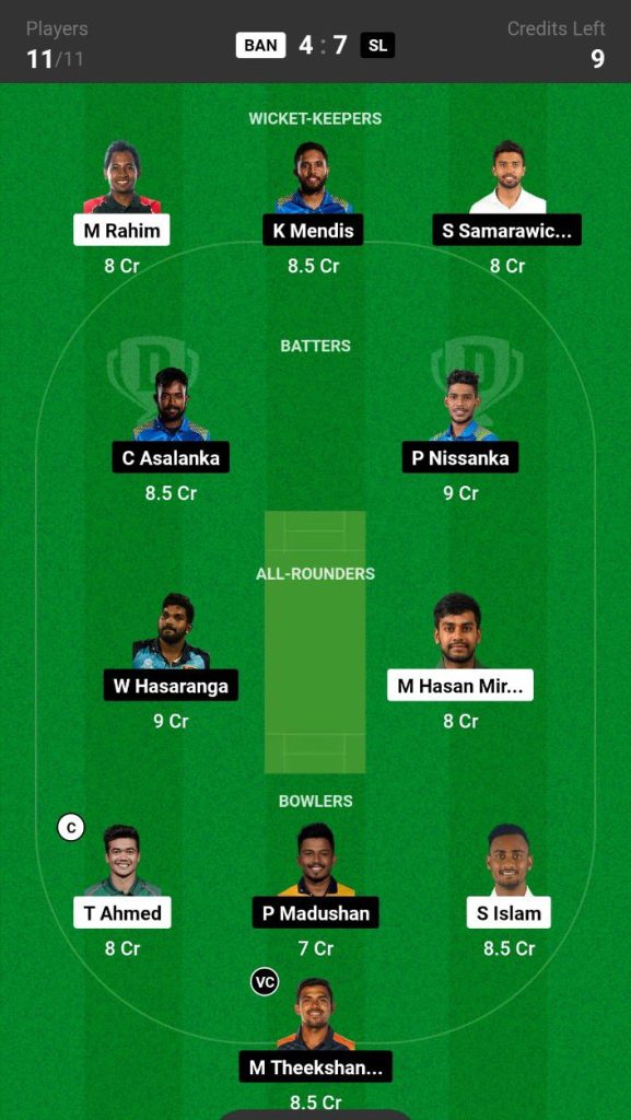 BAN vs SL  Dream11 Prediction Today Match Team 4