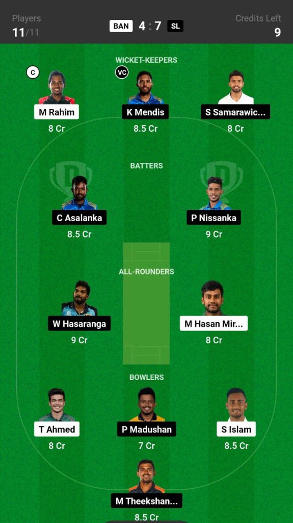 BAN vs SL  Dream11 Prediction Today Match Team 5