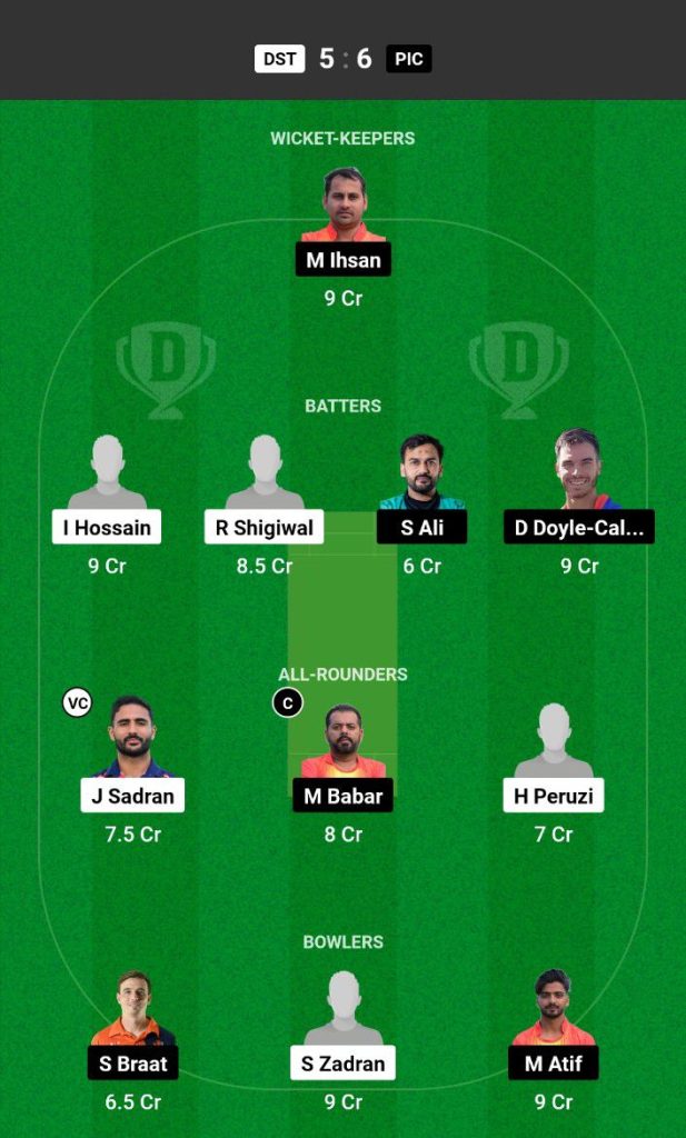 DST vs PIC  Dream11 Prediction Today Match Team 1