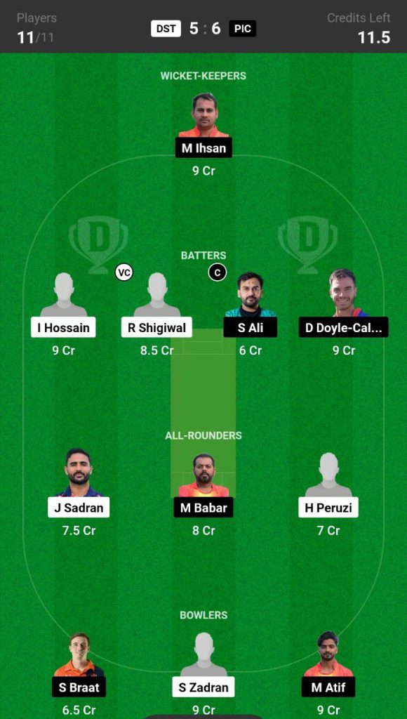 DST vs PIC  Dream11 Prediction Today Match Team 2