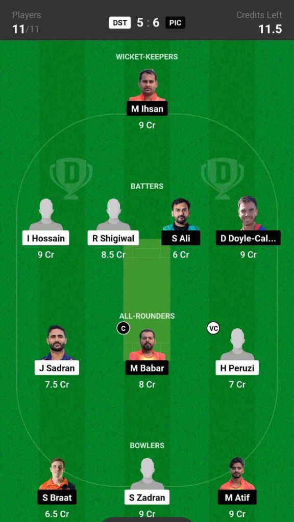 DST vs PIC  Dream11 Prediction Today Match Team 5