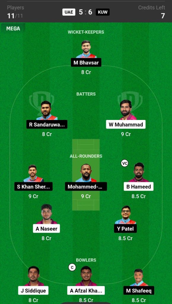 UAE vs KUW Dream11 Prediction Today Match Team 4