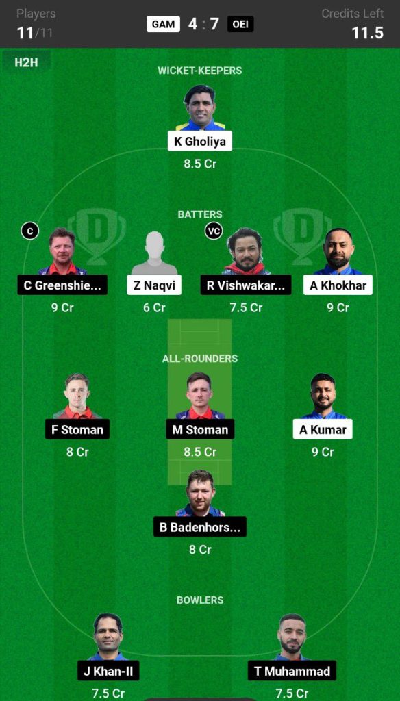 GAM vs OEI Dream11 Prediction Today Match Team 5