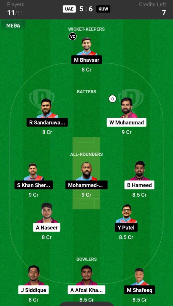 UAE vs KUW Dream11 Prediction Today Match Team 3