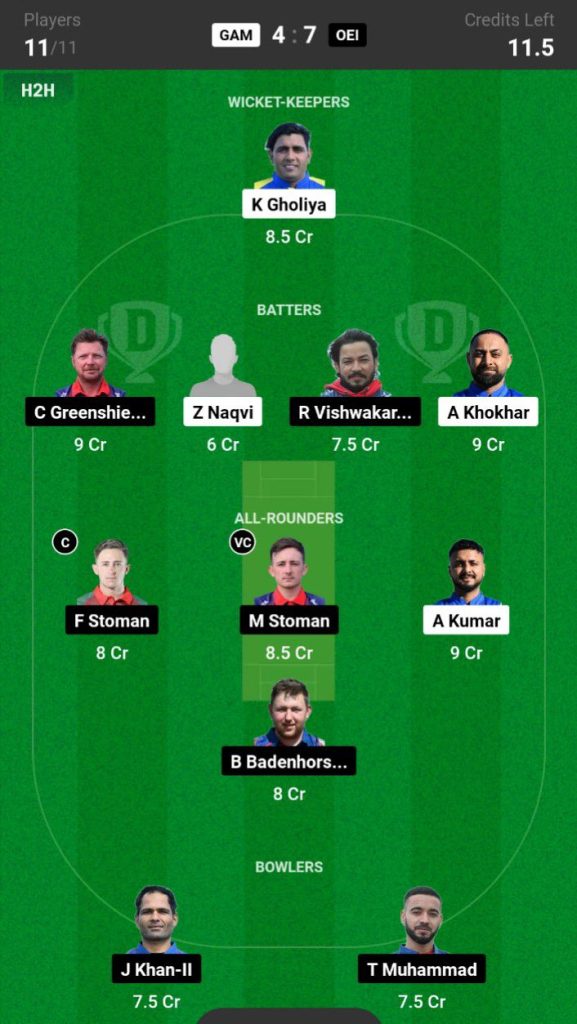 GAM vs OEI Dream11 Prediction Today Match Team 3