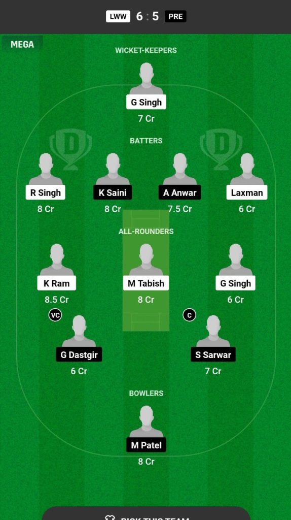 LWW vs PRE Dream11 Prediction Today Match Team 1