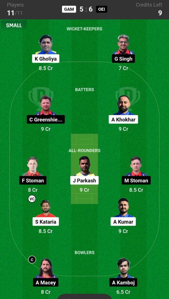 GAM vs OEI Dream11 Prediction Today Match Team 4