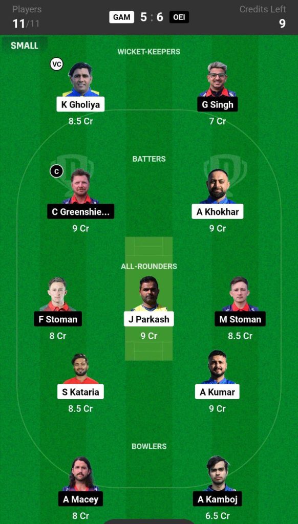 GAM vs OEI Dream11 Prediction Today Match Team 1