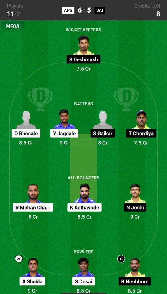 APS vs JAI Dream11 Prediction Today Match Team 2