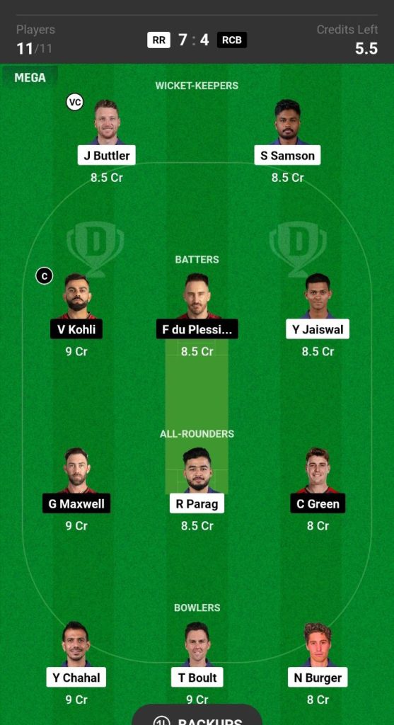 RR vs RCB Dream11 Prediction Today Match Team 3