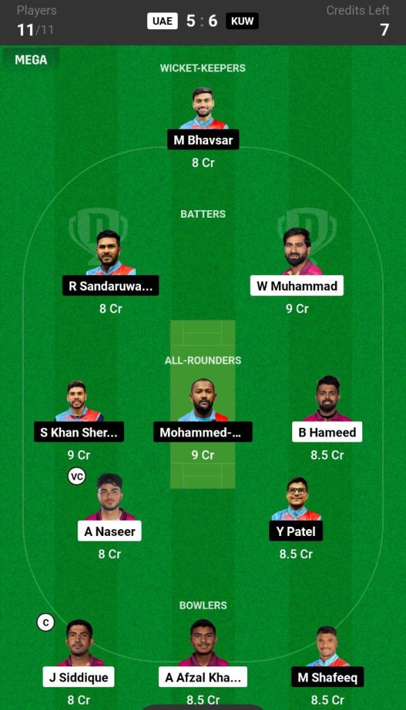 UAE vs KUW Dream11 Prediction Today Match Team 5