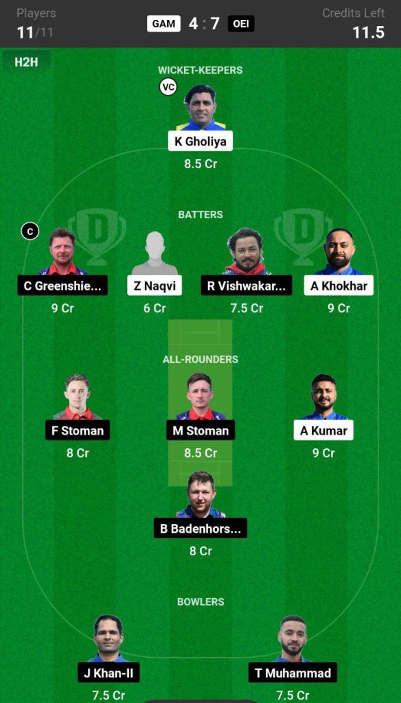 GAM vs OEI Dream11 Prediction Today Match Team 2